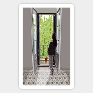 The girl at the window Sticker